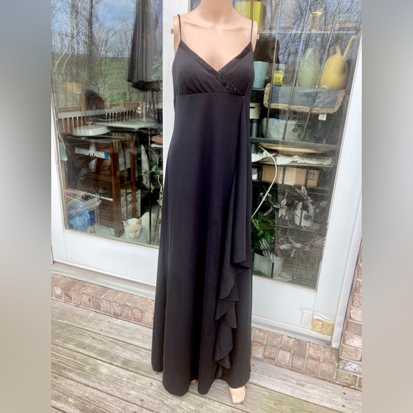 Black Beaded Y2K Ruffle 13/14 Draped Prom Dress - Picture 2 of 12